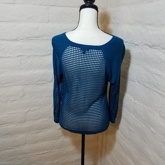 EXPRESS OPEN KNIT MESH TEAL BLUE SWEATER SMALL - Picture 4 of 5